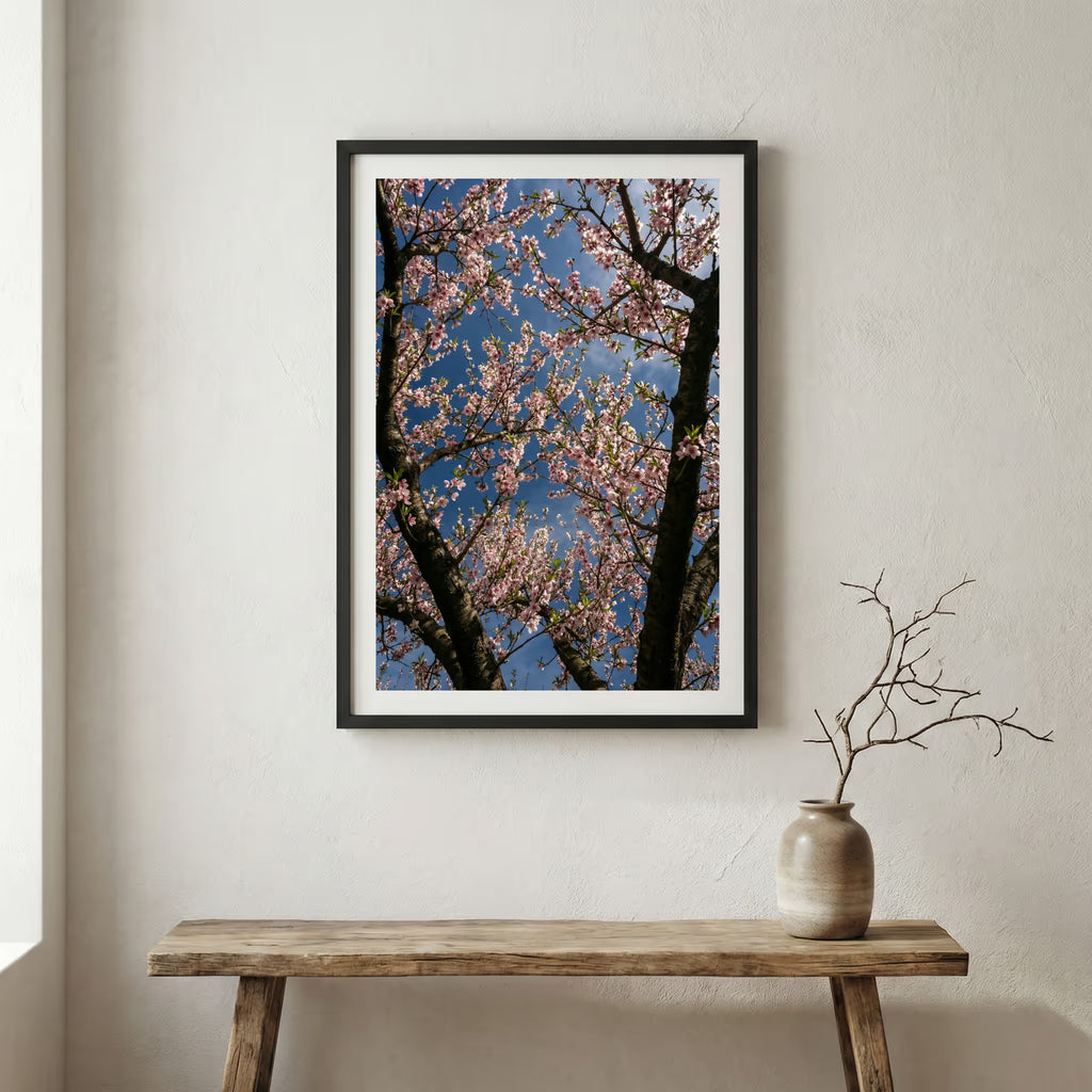 Dirt forest road scattered with autumn leaves and an early dusting of snow — wooden frame canvas wall art print, 12×18 in