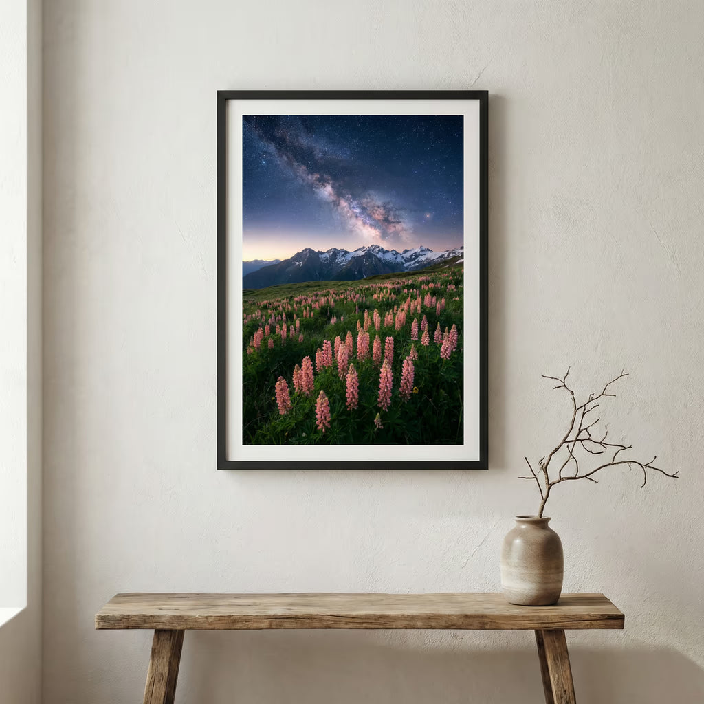 Wooden suspension bridge crossing a river gorge lined with autumn foliage — wooden frame canvas wall art print, 12×18 in