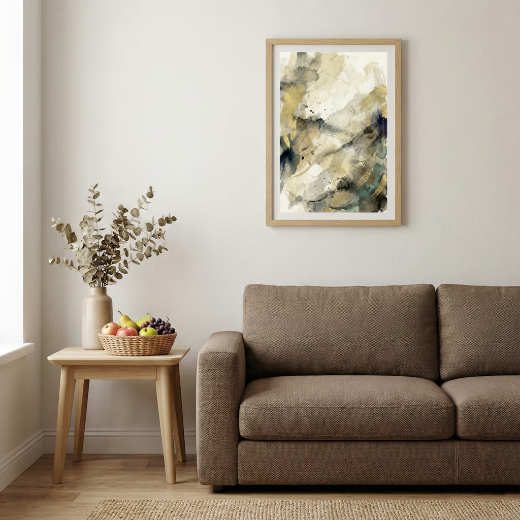 Black Gold Cream Marbled Abstract canvas wall art — alternate b view
