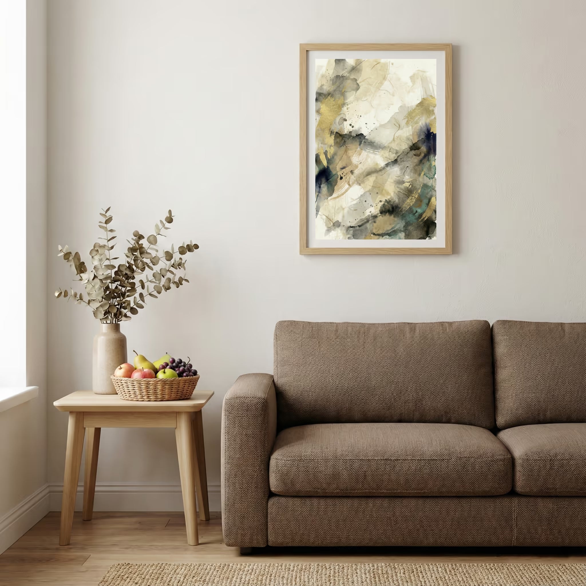 Black Gold Cream Marbled Abstract canvas wall art — alternate b view
