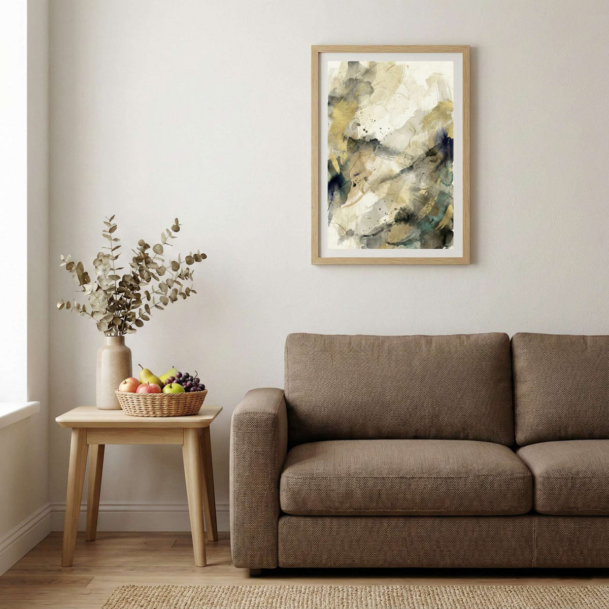 Black Gold Cream Marbled Abstract canvas wall art — alternate b view