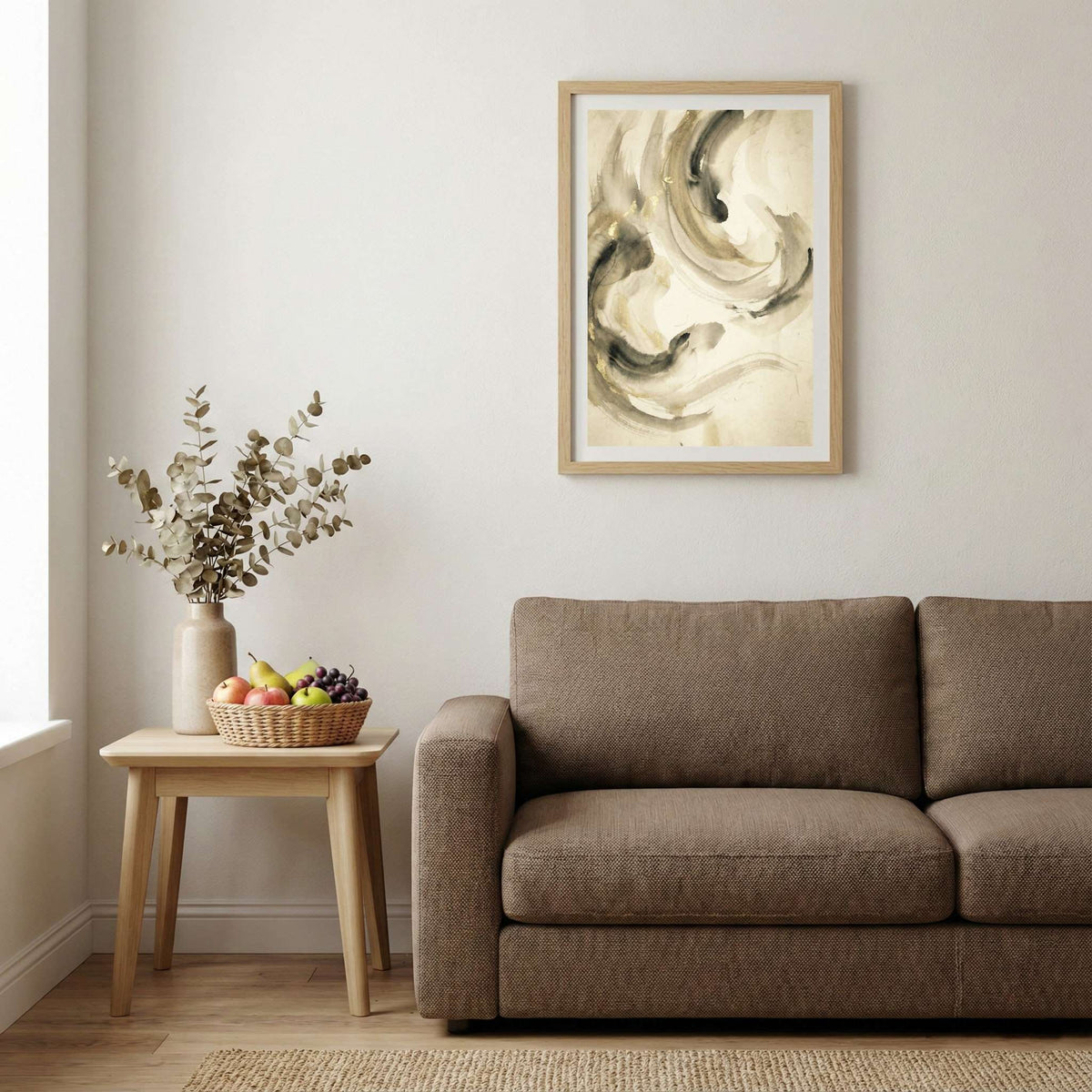 Cream Black Fluid Abstract canvas wall art — alternate b view