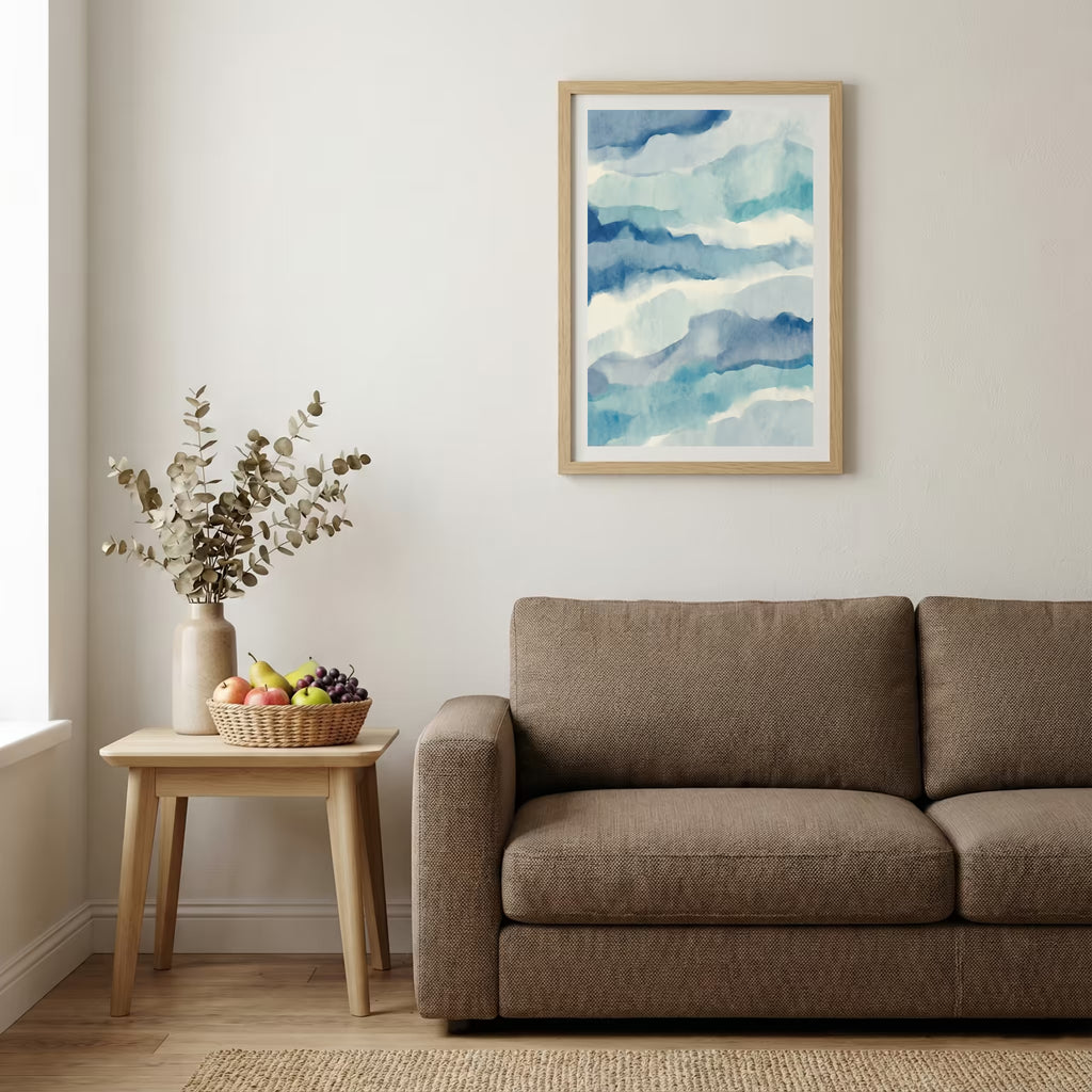 Blue Coastal-Inspired Abstract canvas wall art — alternate b view