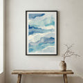 Blue Coastal-Inspired Abstract canvas wall art in a framed room setting
