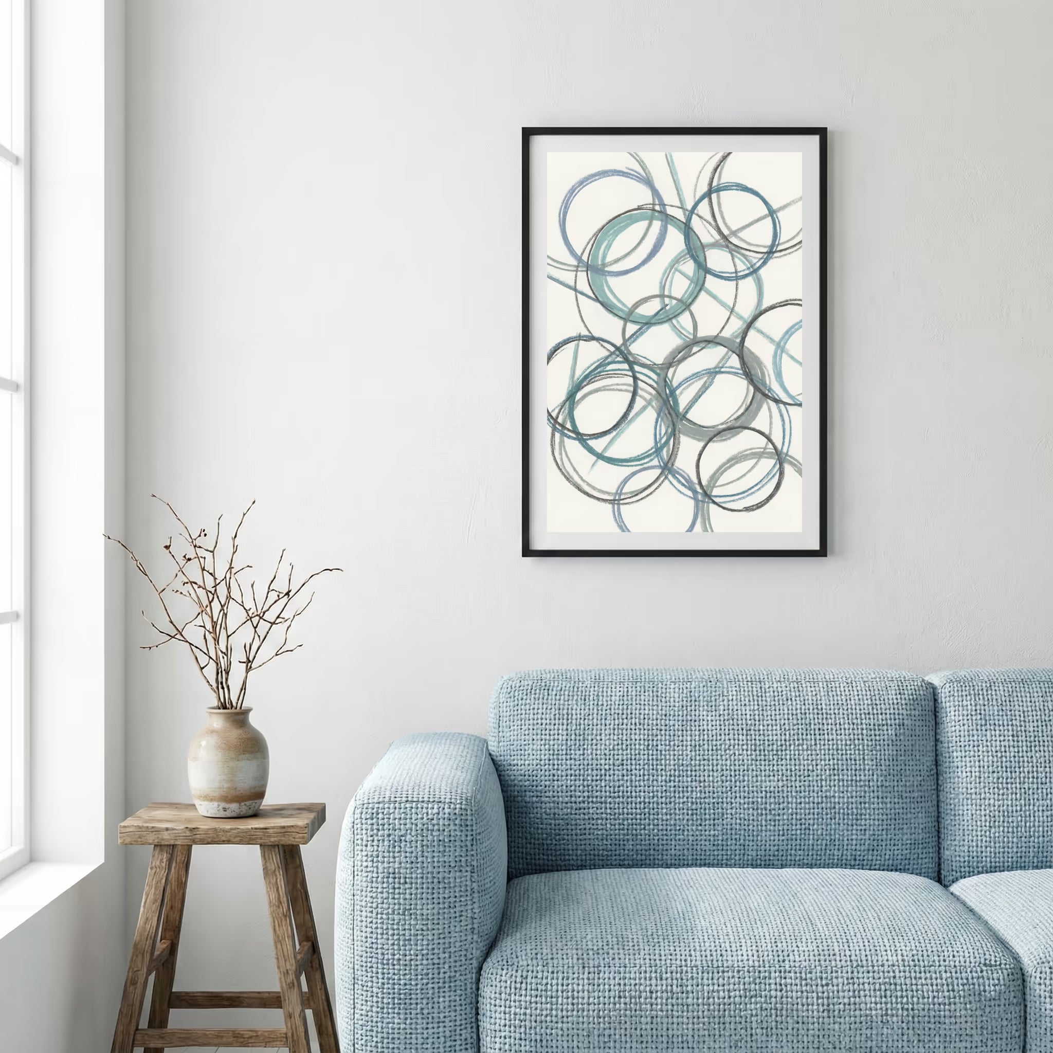 Blue Gray Circle Line Abstract canvas wall art — alternate a view
