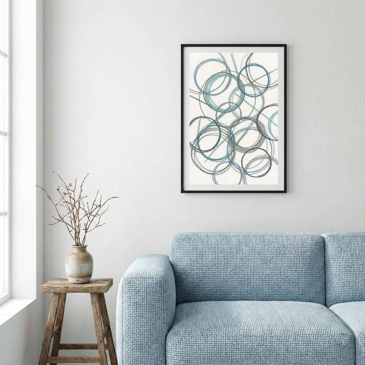 Blue Gray Circle Line Abstract canvas wall art — alternate a view
