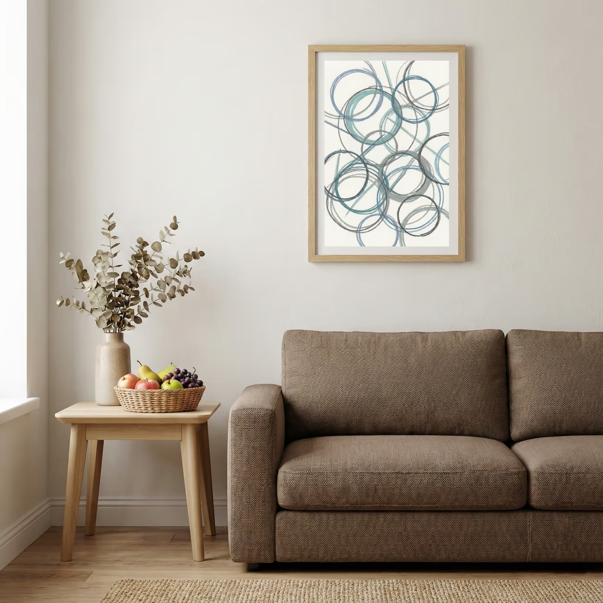 Blue Gray Circle Line Abstract canvas wall art — alternate b view