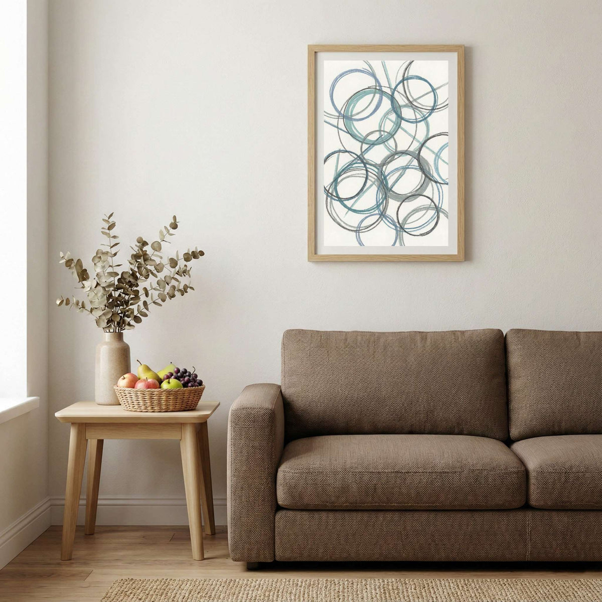 Blue Gray Circle Line Abstract canvas wall art — alternate b view