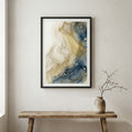 Cream Gold Fluid Abstract canvas wall art in a framed room setting