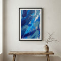 Blue Water-Inspired Abstract canvas wall art in a framed room setting