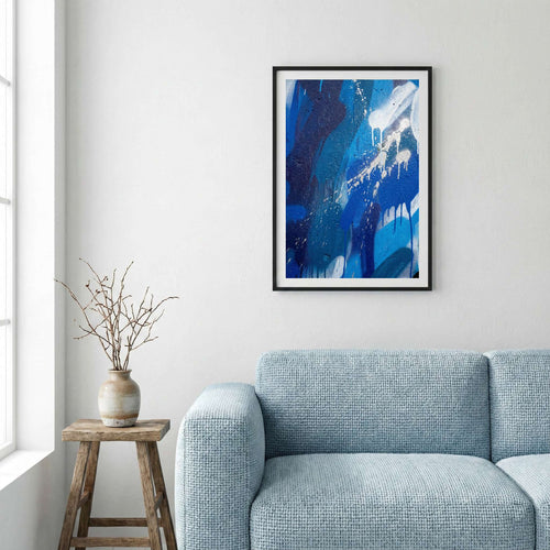 Blue White Expressive Abstract canvas wall art — alternate a view