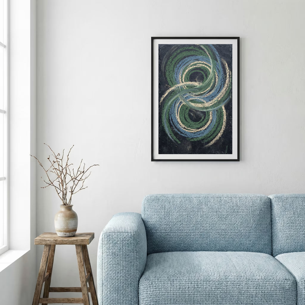 Teal Navy Spiral Abstract canvas wall art — alternate a view