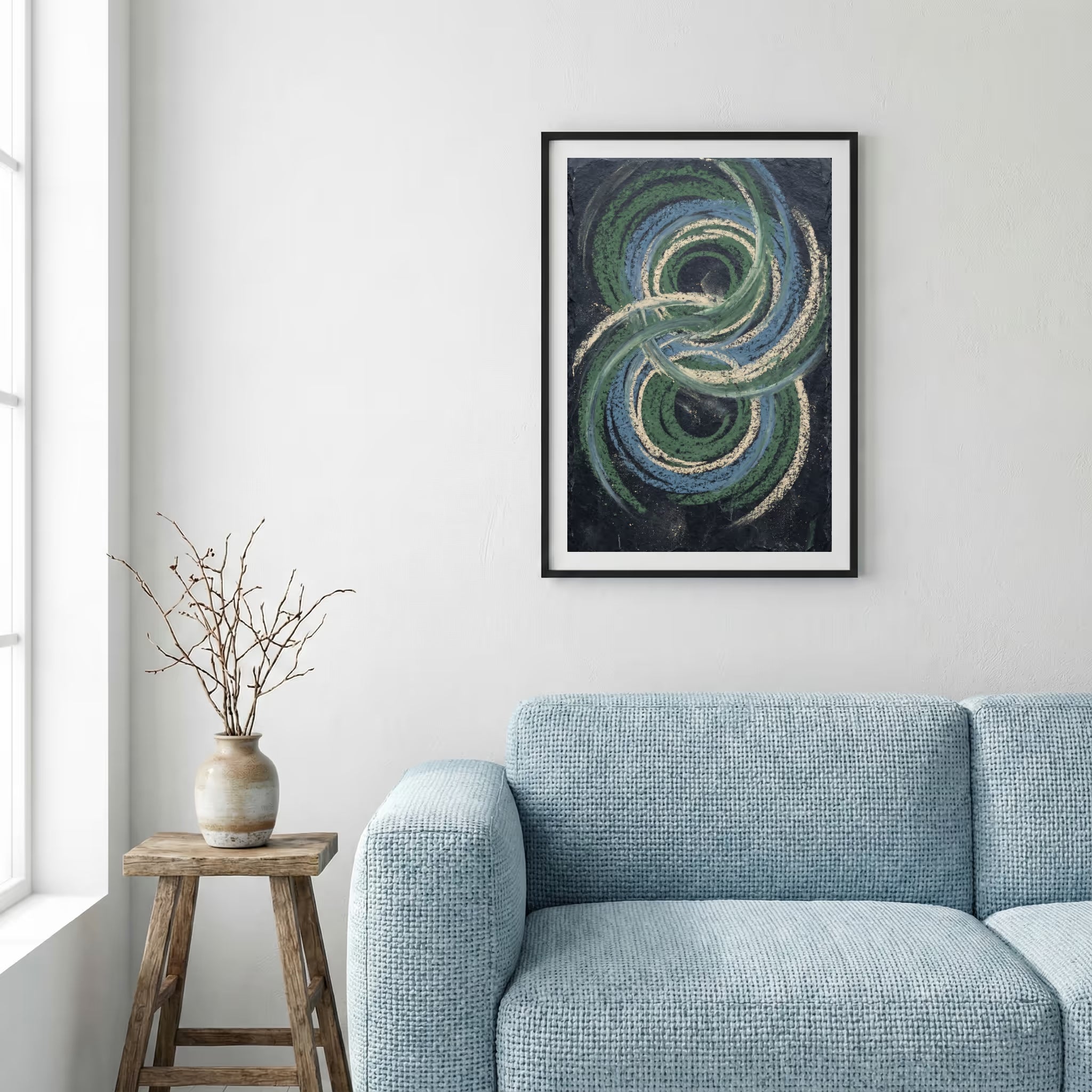Teal Navy Spiral Abstract canvas wall art — alternate a view