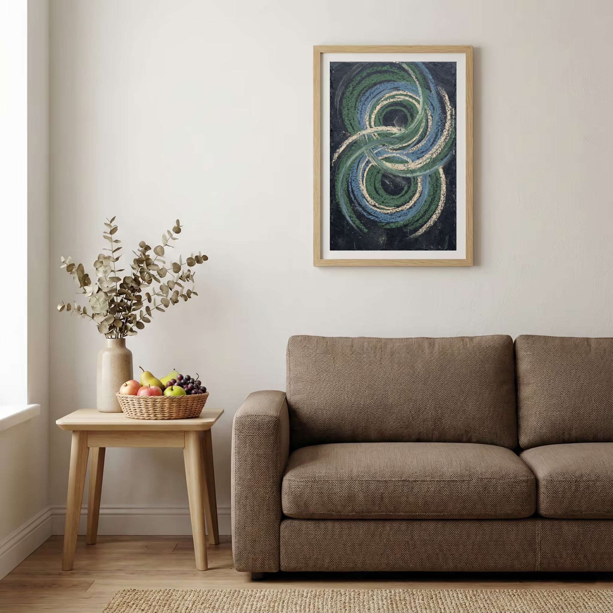 Teal Navy Spiral Abstract canvas wall art — alternate b view
