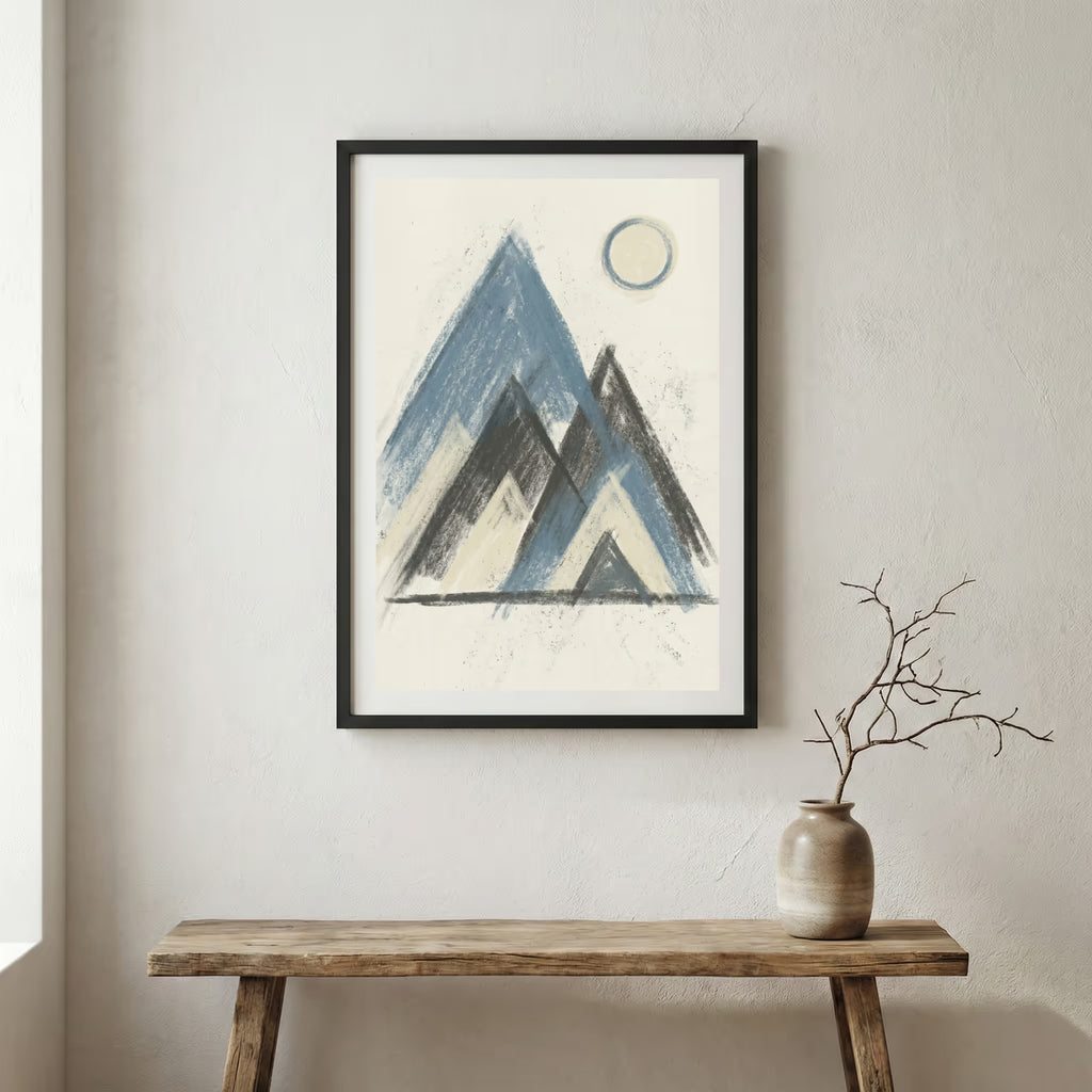 Minimal Mountain-Inspired Abstract canvas wall art in a framed room setting