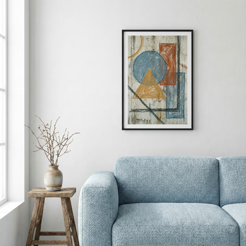 Blue Orange Geometric Abstract canvas wall art — alternate a view