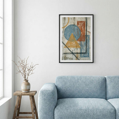 Blue Orange Geometric Abstract canvas wall art — alternate a view