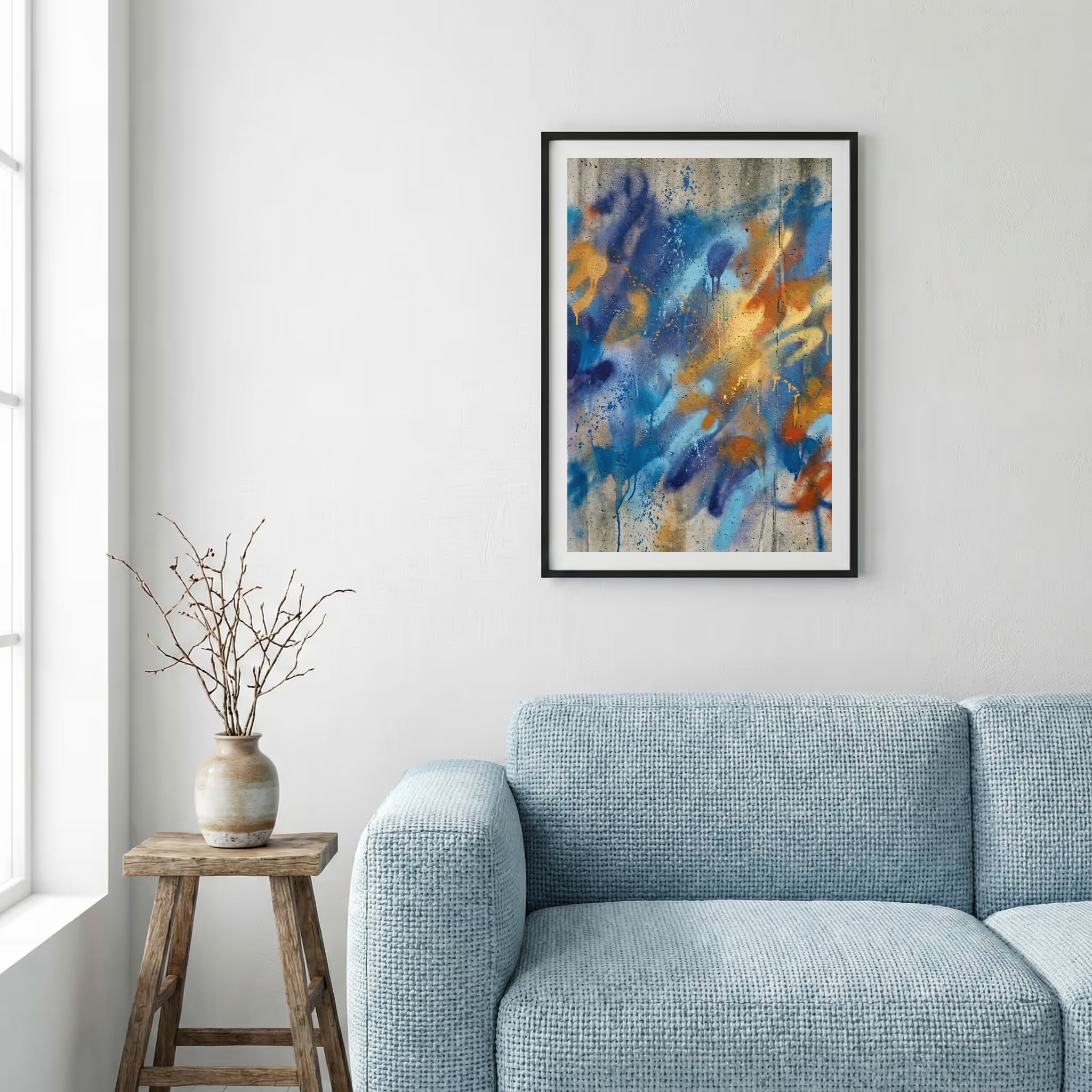 Blue Orange Expressive Abstract canvas wall art — alternate a view