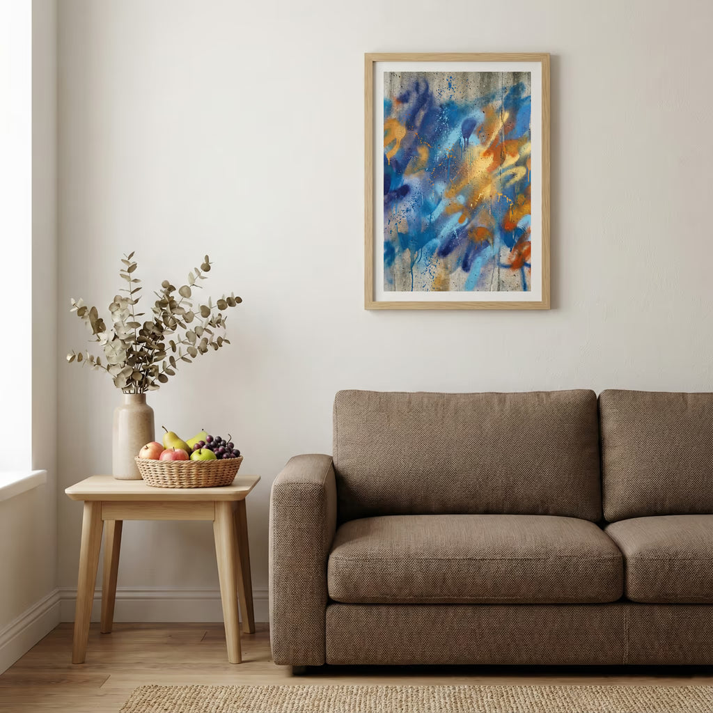 Blue Orange Expressive Abstract canvas wall art — alternate b view