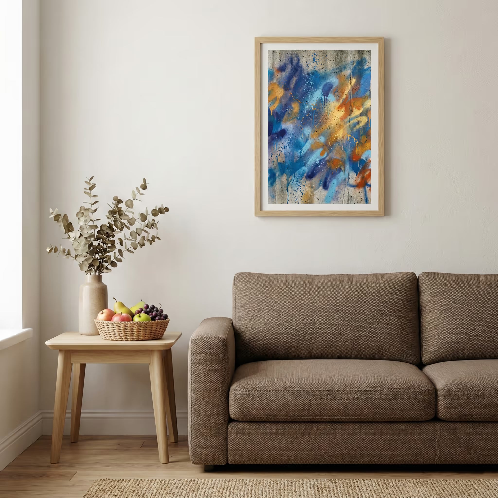 Blue Orange Expressive Abstract canvas wall art — alternate b view
