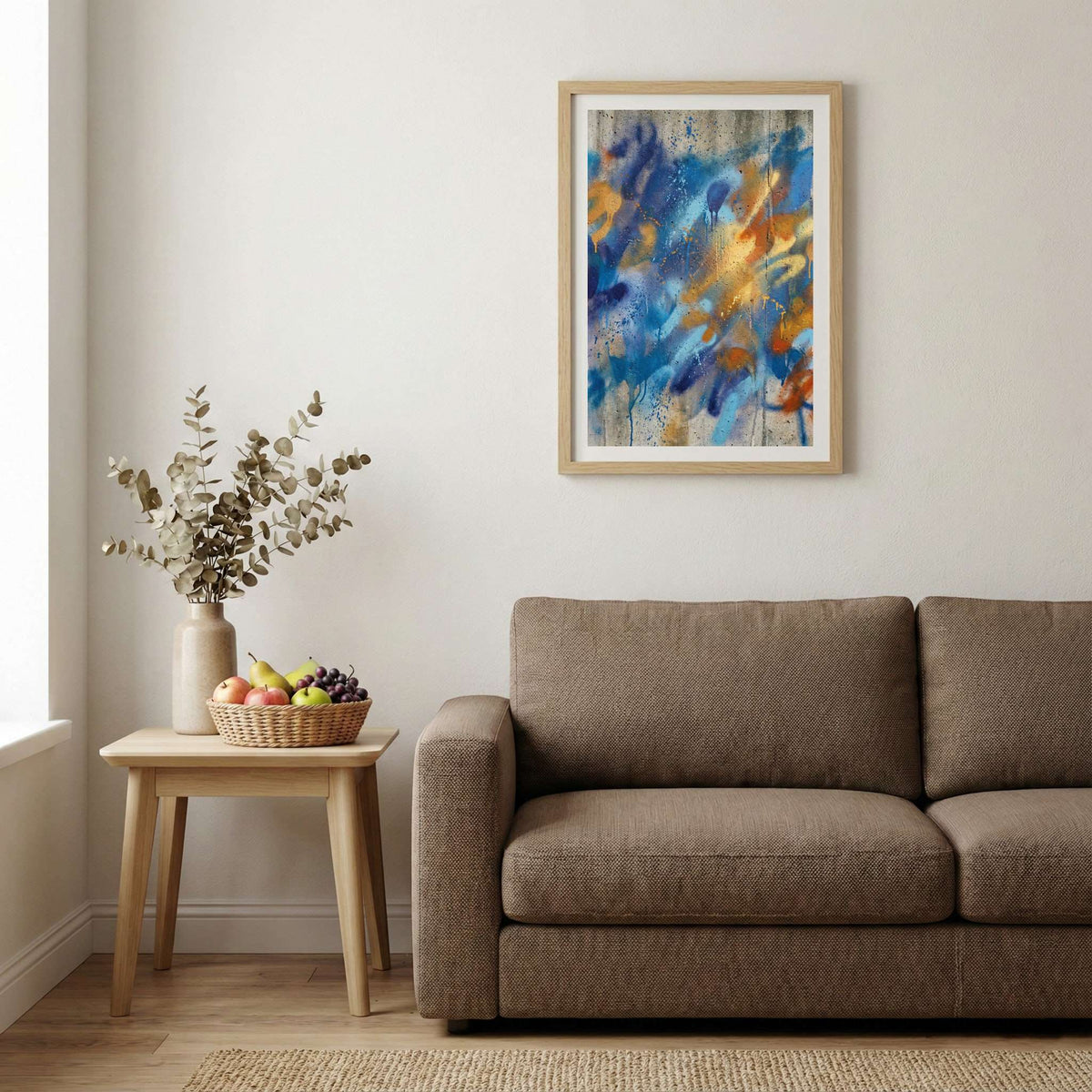 Blue Orange Expressive Abstract canvas wall art — alternate b view