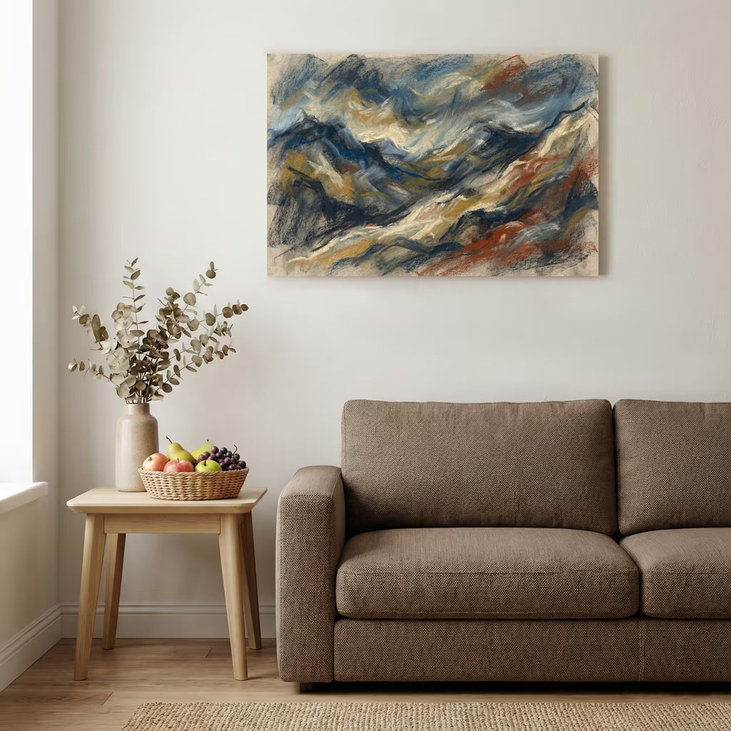 Blue Gold Flowing Abstract Landscape canvas wall art — alternate b view