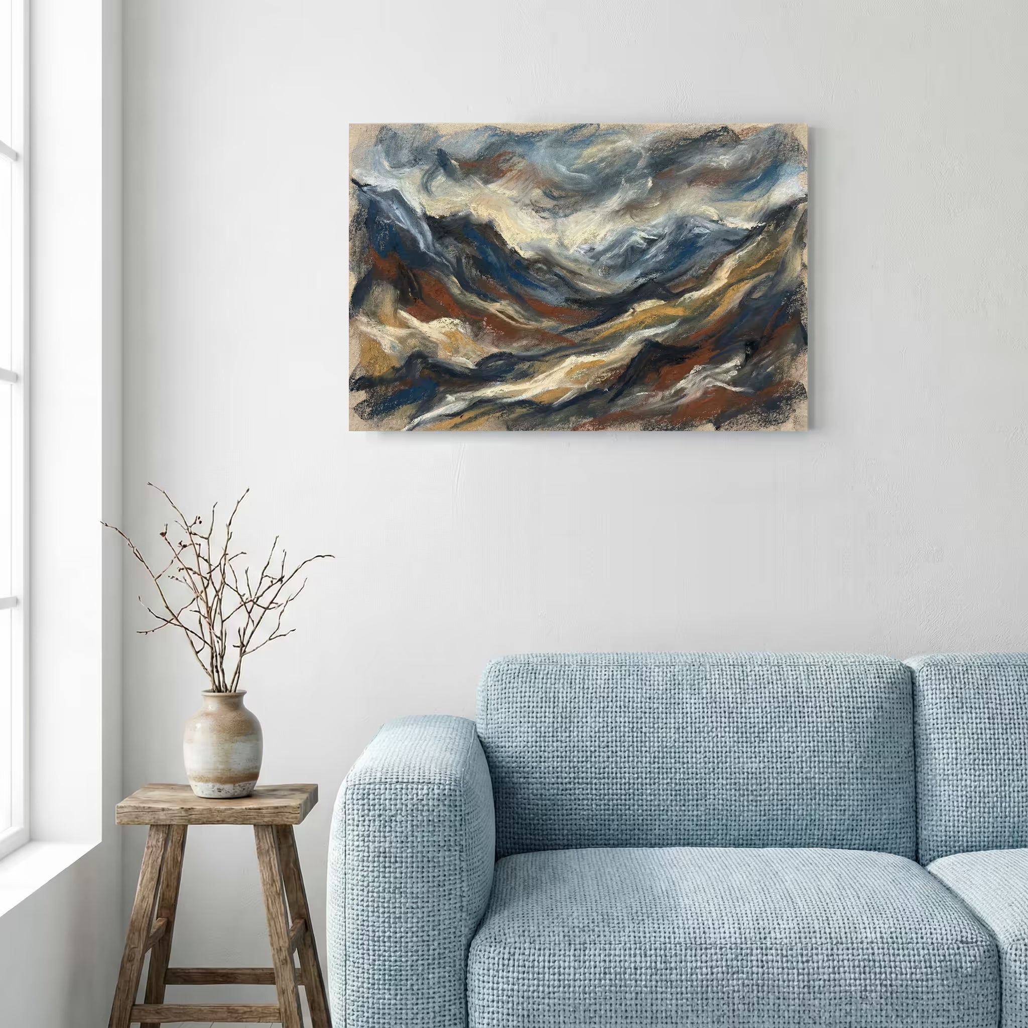 Blue Gold Flowing Abstract canvas wall art — alternate a view