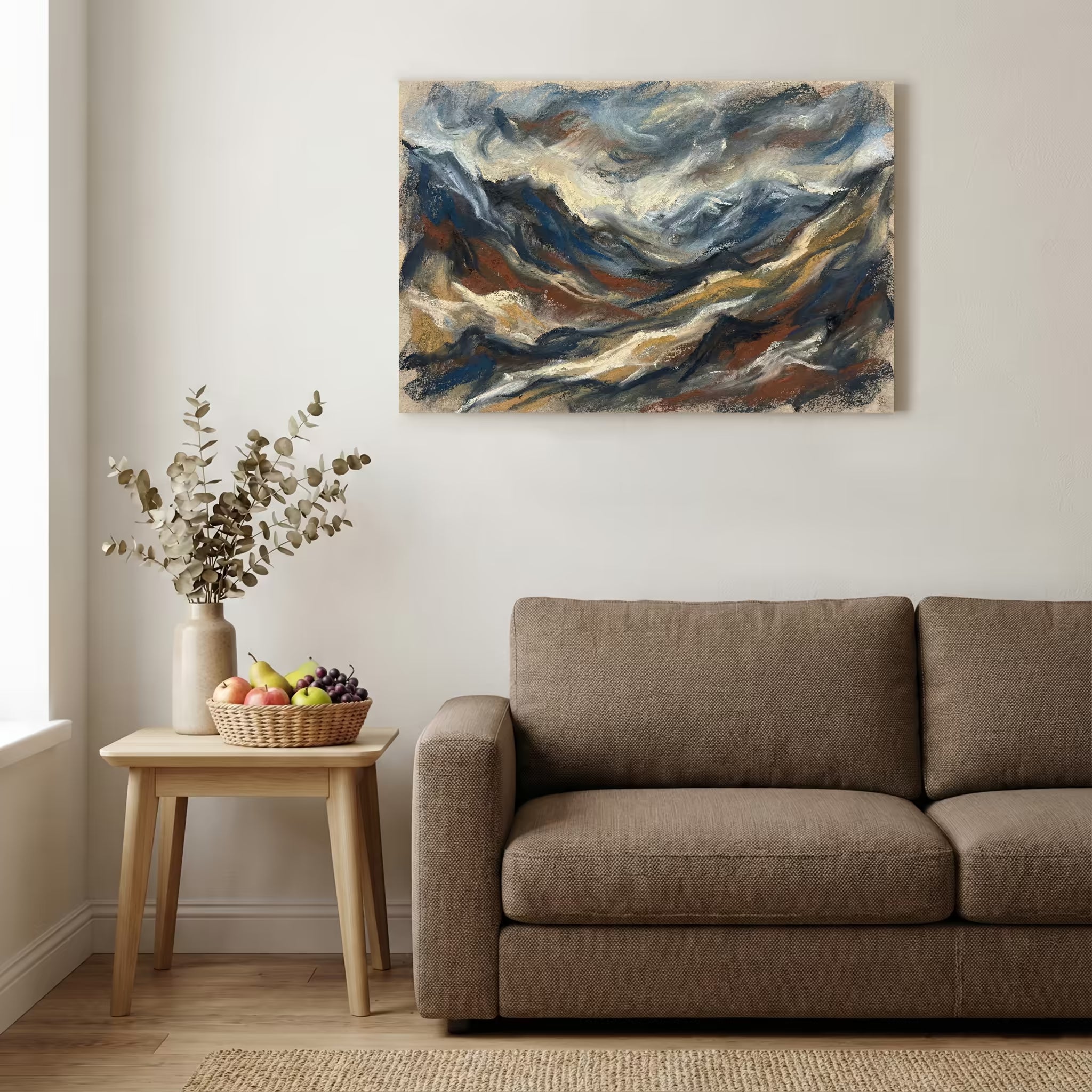 Blue Gold Flowing Abstract canvas wall art — alternate b view