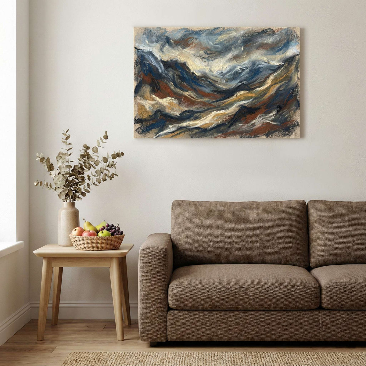 Blue Gold Flowing Abstract canvas wall art — alternate b view