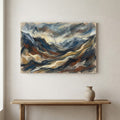 Blue Gold Flowing Abstract canvas wall art in a framed room setting