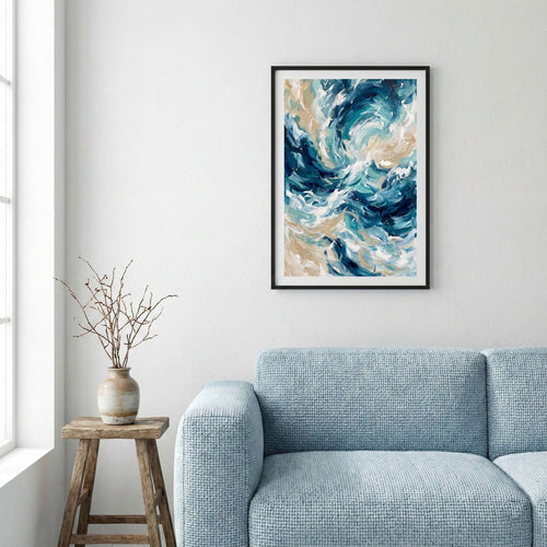Blue White Ocean-Inspired Abstract canvas wall art — alternate a view