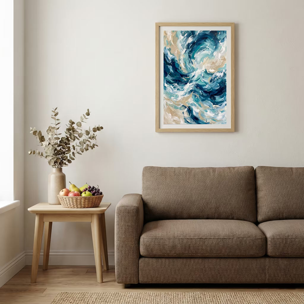 Blue White Ocean-Inspired Abstract canvas wall art — alternate b view