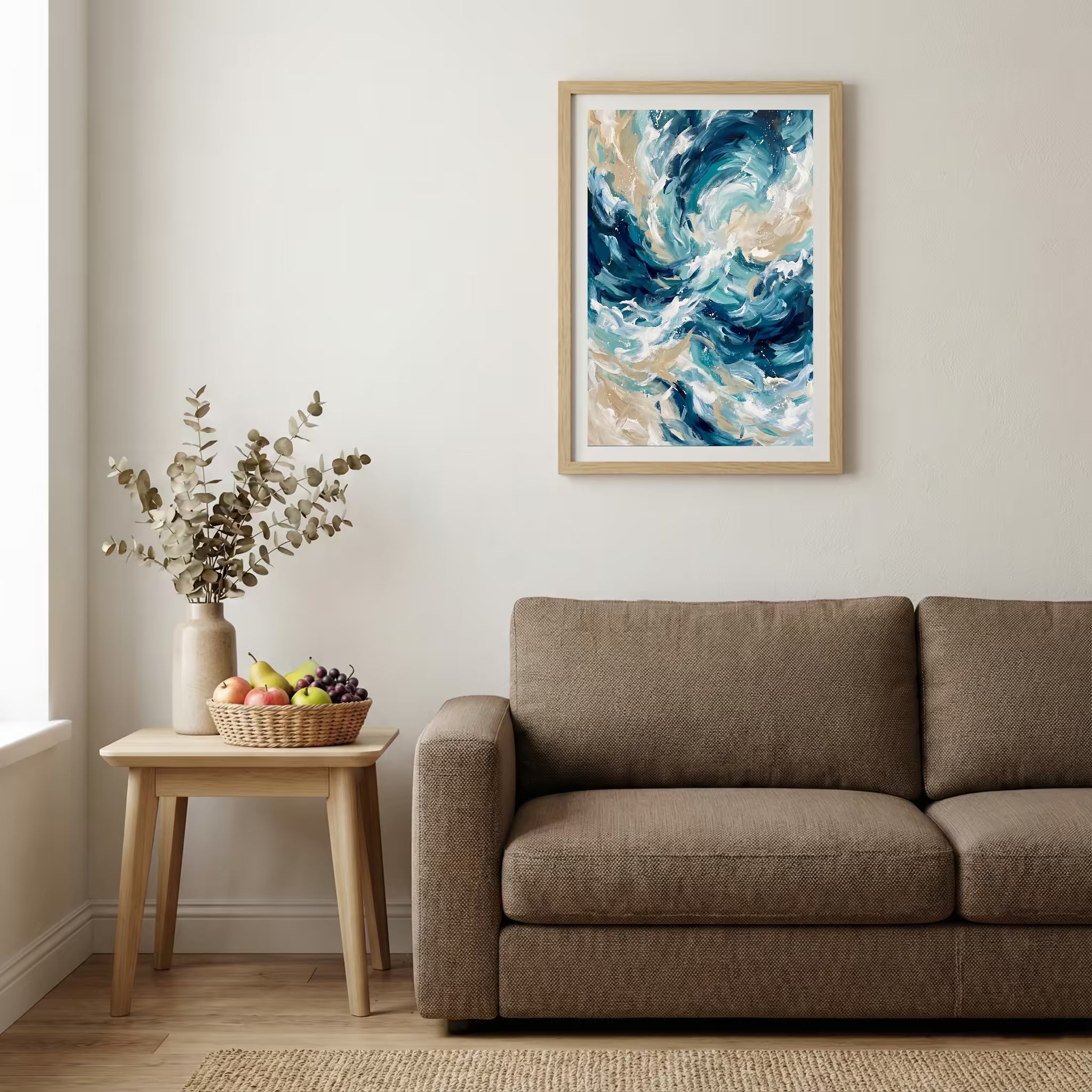 Blue White Ocean-Inspired Abstract canvas wall art — alternate b view