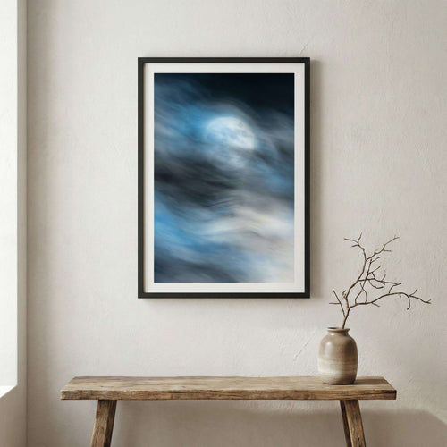 Blue Motion Abstract canvas wall art in a framed room setting