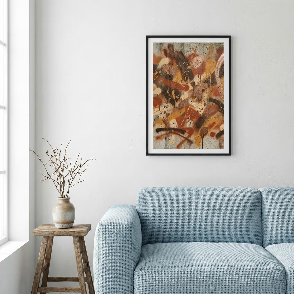 Orange Blue Textured Abstract canvas wall art — alternate a view