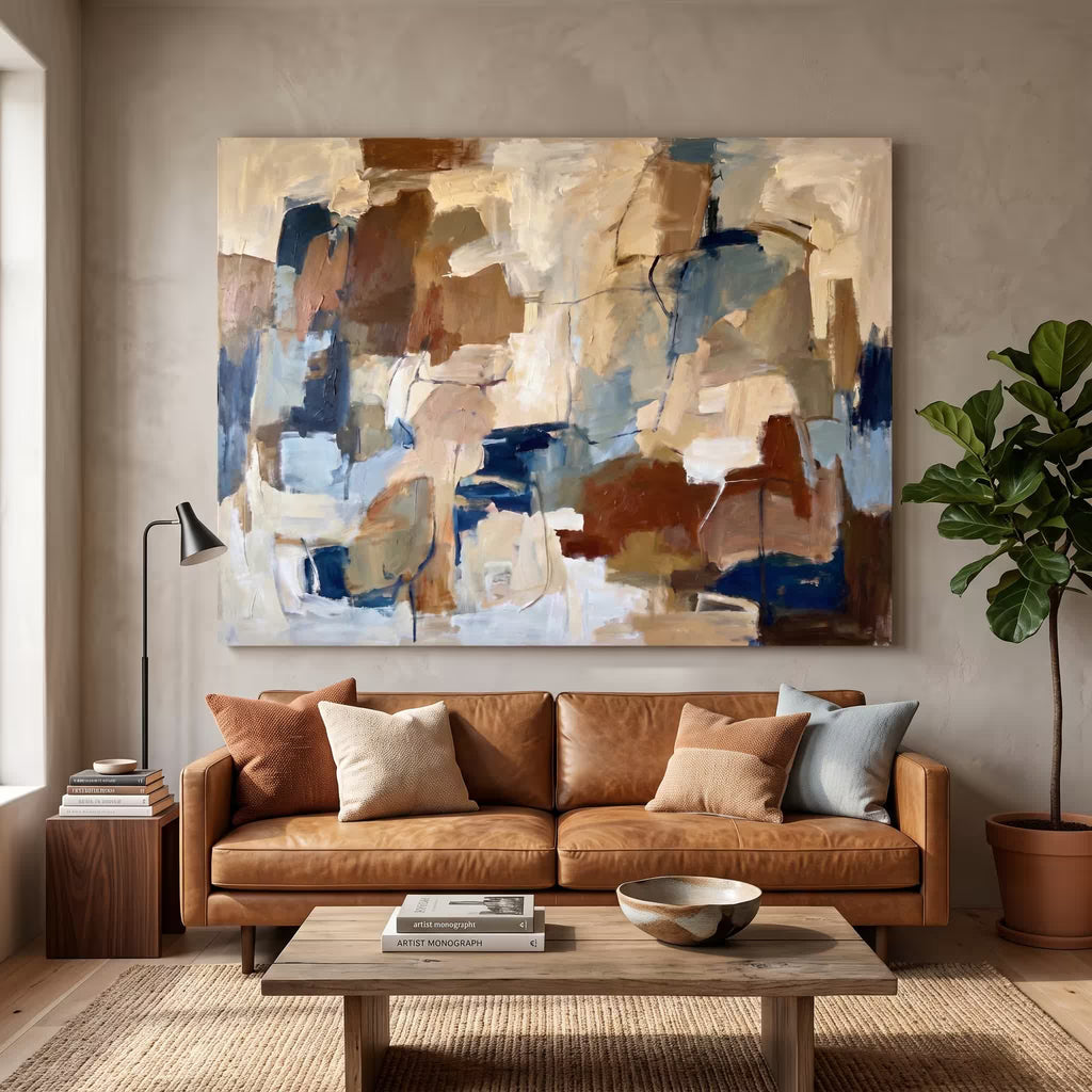 Blue and Gold Abstract Landscape canvas wall art — alternate b view