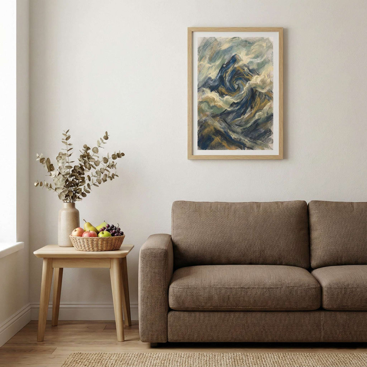 Blue Gold Textured Ocean Landscape Abstract canvas wall art — alternate b view