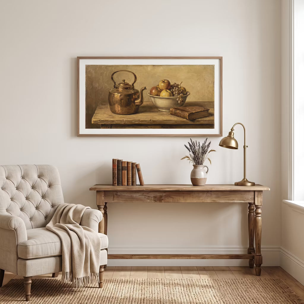 Copper Kettle Kitchen Still Life Painting | Framed Canvas Print | Classic Wall Decor