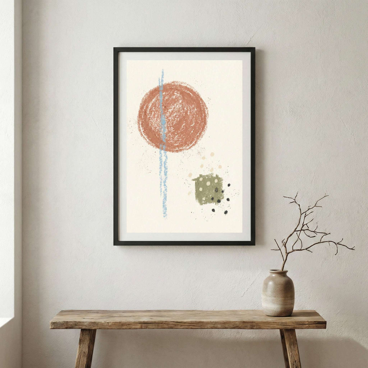 Terracotta Gold Botanical Abstract canvas wall art in a framed room setting