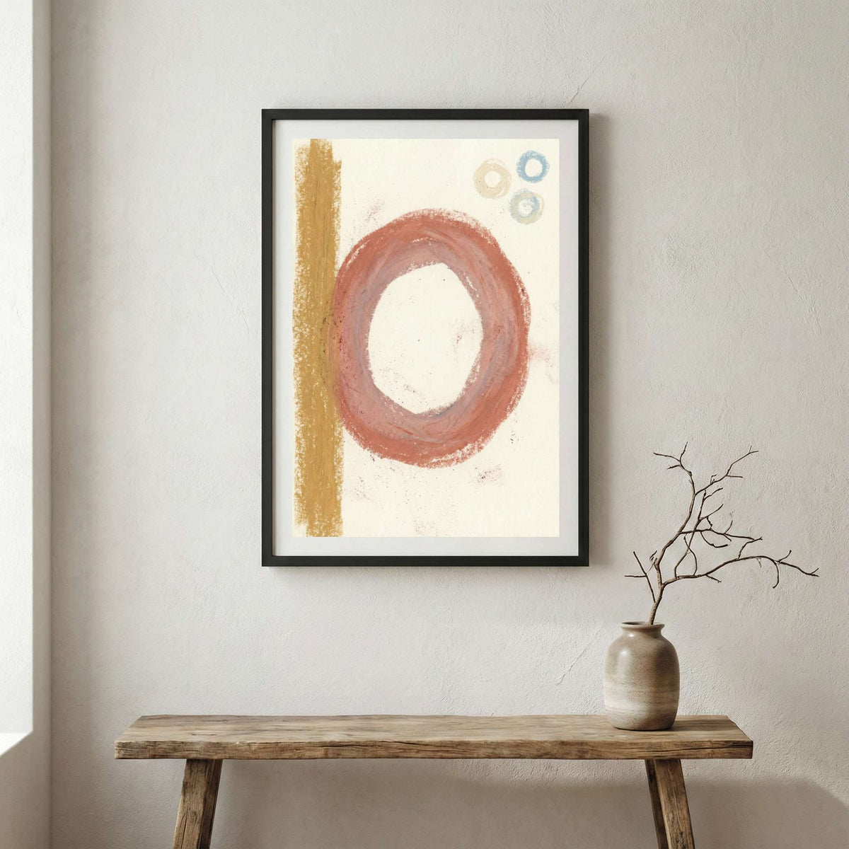 Terracotta Gold Ring Abstract canvas wall art in a framed room setting
