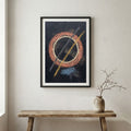 Black Gold Red Line Abstract canvas wall art in a framed room setting