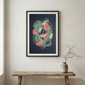Black Floral Abstract canvas wall art in a framed room setting