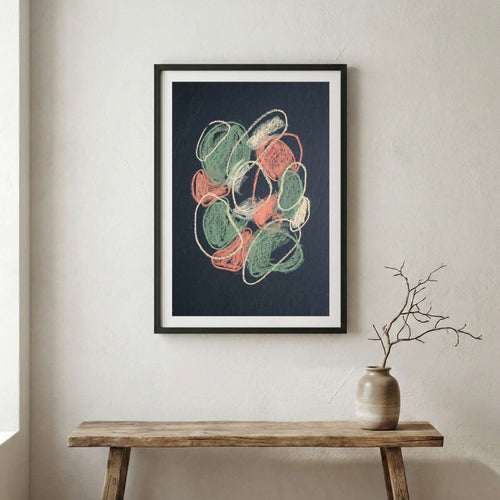 Black Floral Abstract canvas wall art in a framed room setting