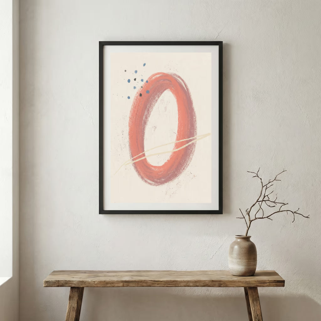 Terracotta Minimal Ring Abstract canvas wall art in a framed room setting