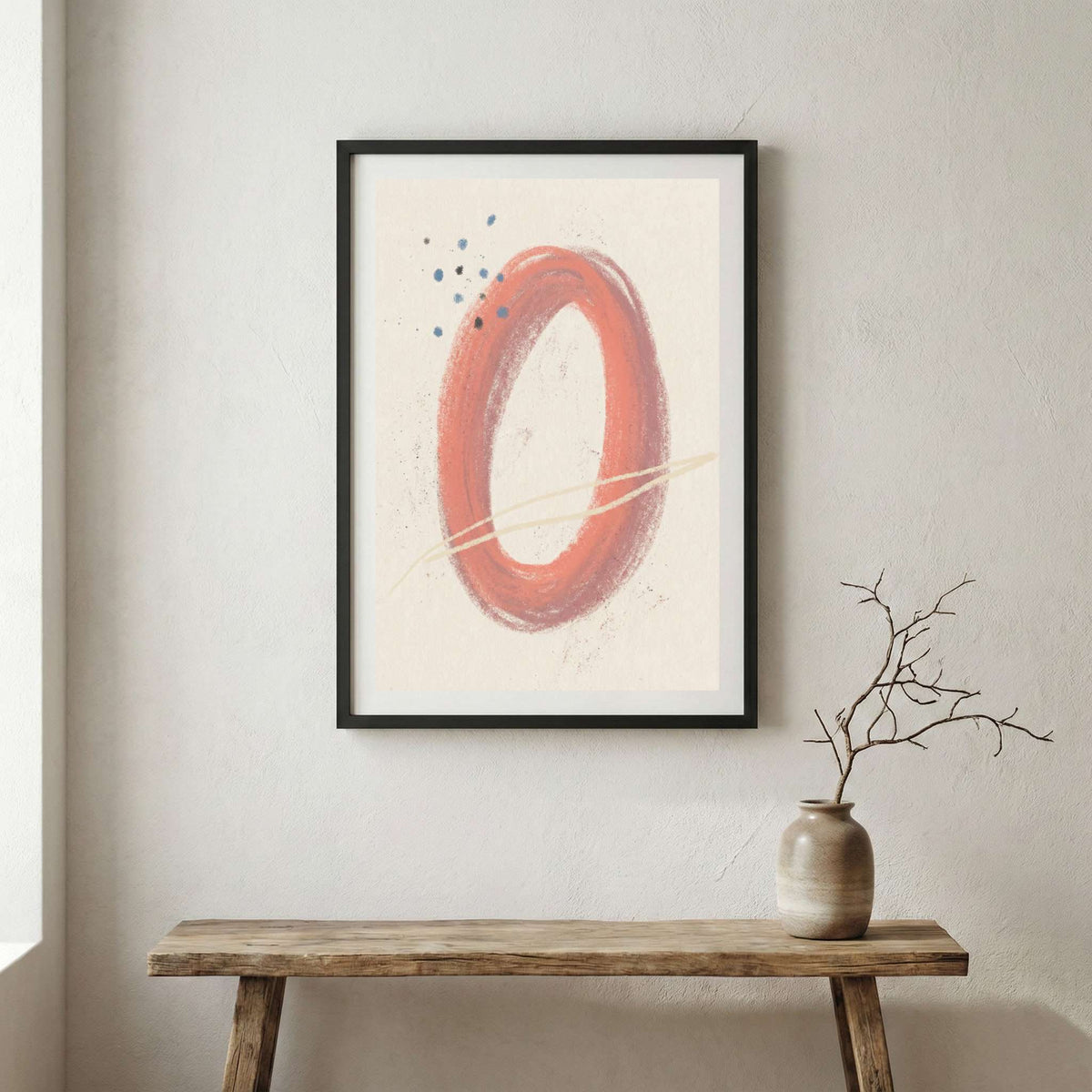 Terracotta Minimal Ring Abstract canvas wall art in a framed room setting
