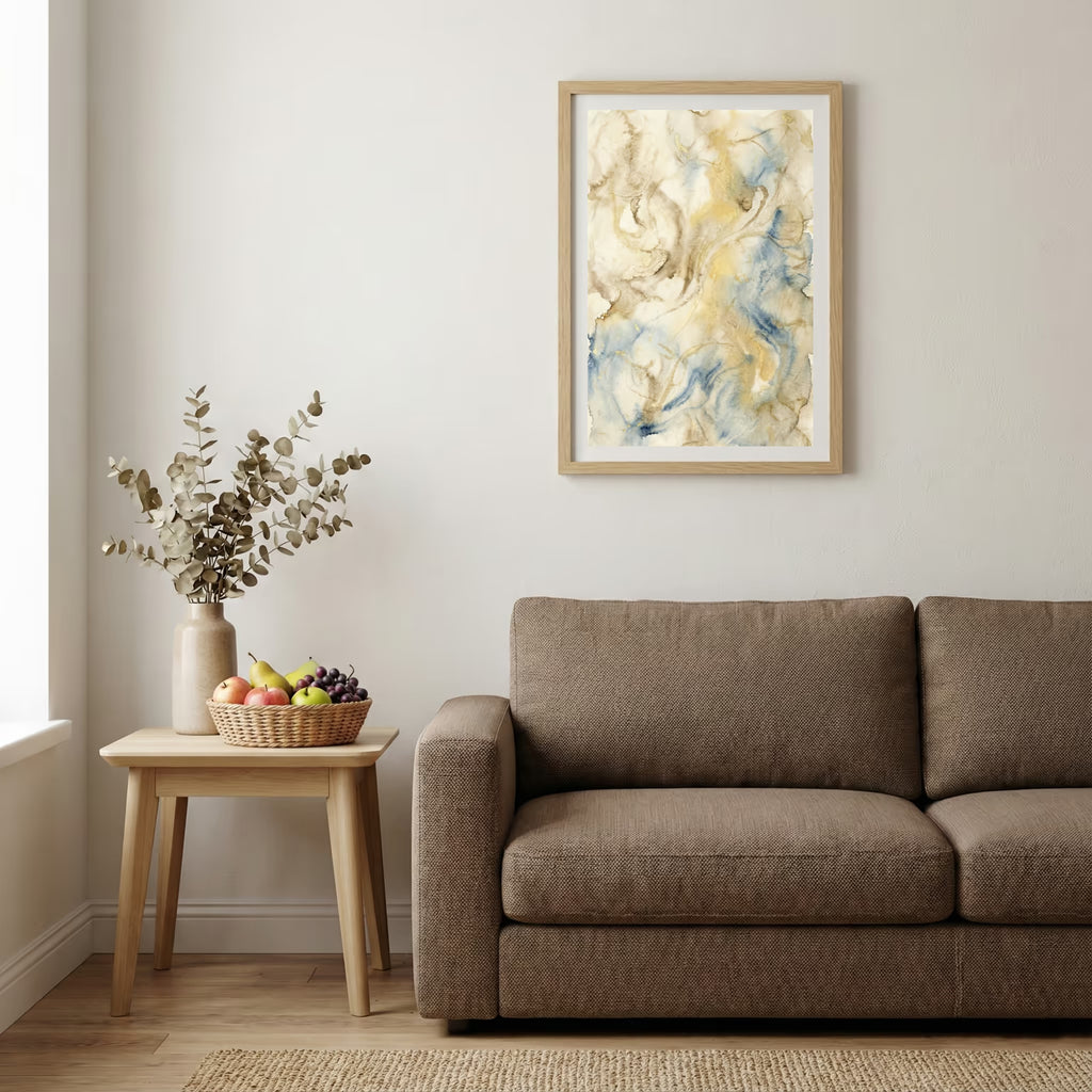 Cream Blue Gold Fluid Abstract canvas wall art — alternate b view