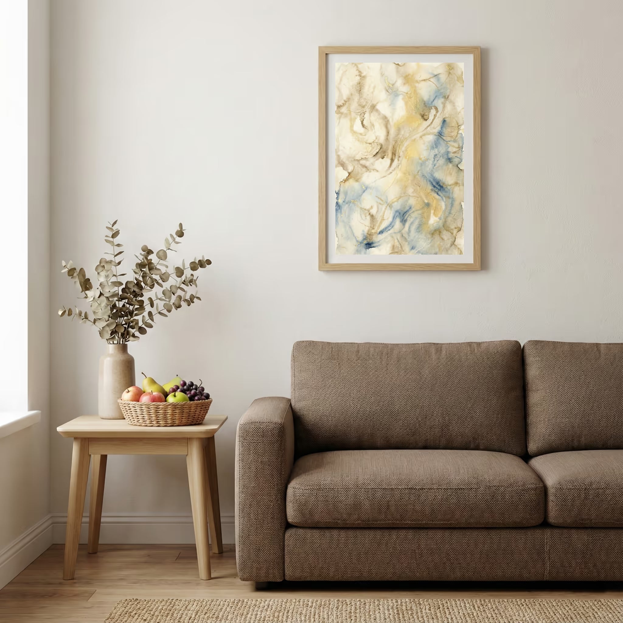 Cream Blue Gold Fluid Abstract canvas wall art — alternate b view