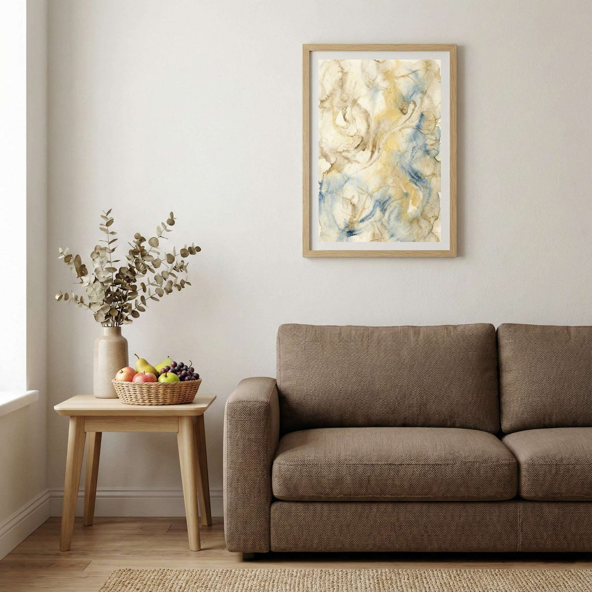 Cream Blue Gold Fluid Abstract canvas wall art — alternate b view