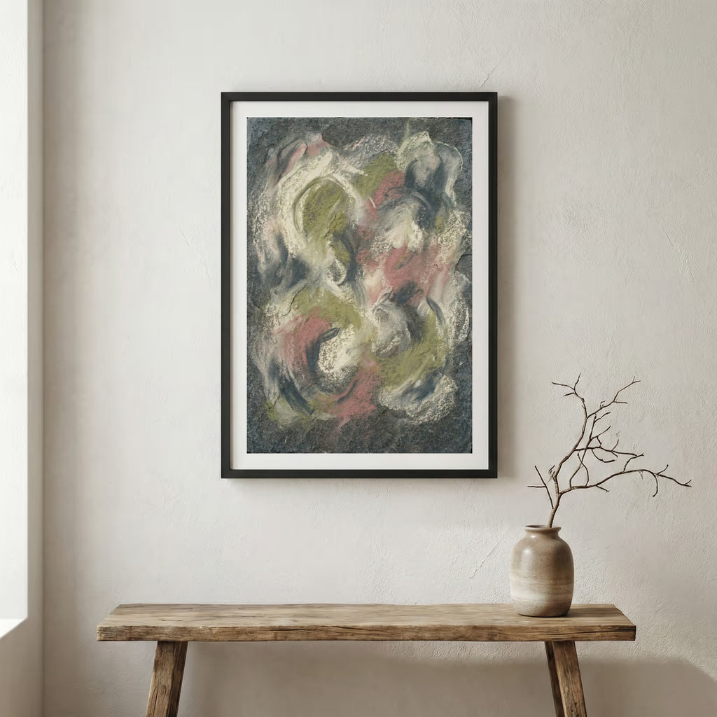 Dark Floral Abstract canvas wall art in a framed room setting