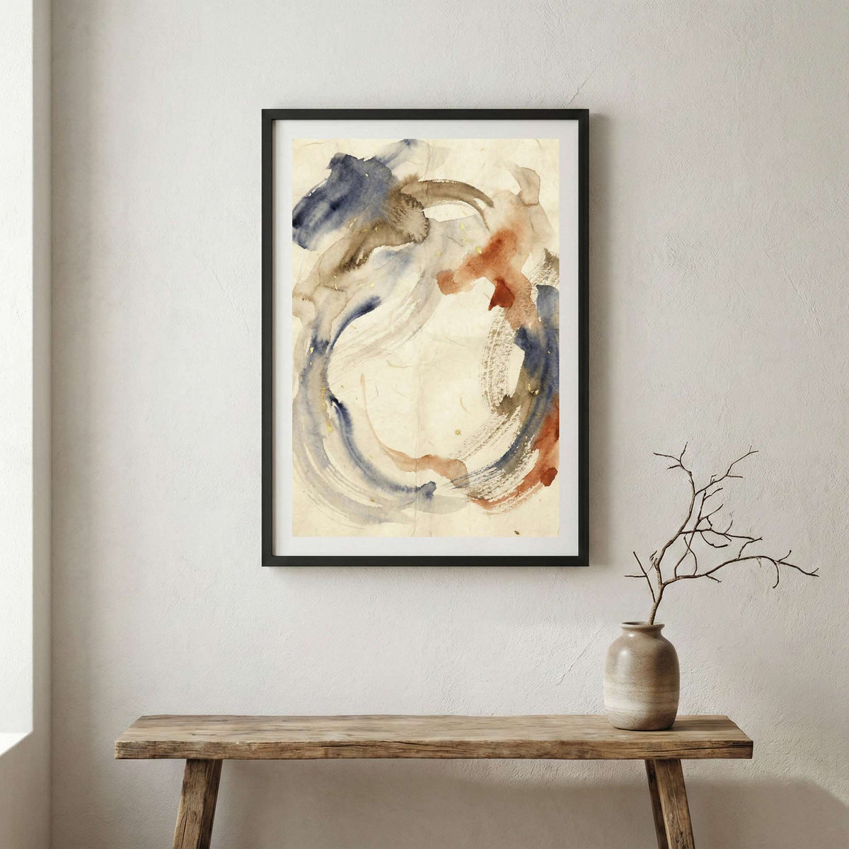 Cream Brown Organic Loop Abstract canvas wall art in a framed room setting